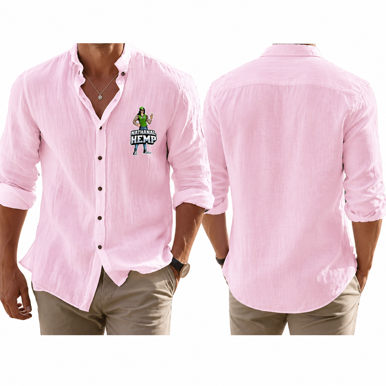Nathanal Hemp Logo Linen Button Casual Shirt