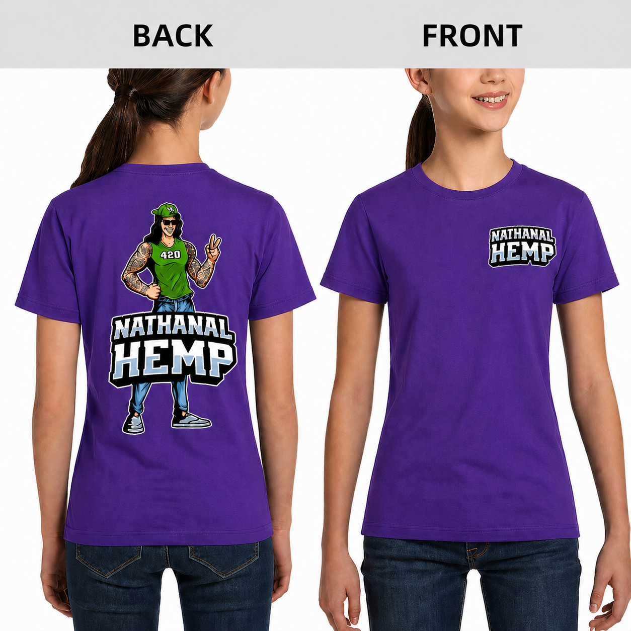 Nathanal Hemp Youth Graphic T-Shirt – Front Logo & Back Character Print