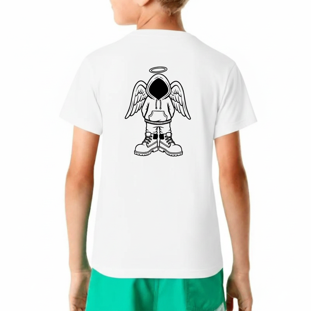 Minimal Angel Hoodie Graphic T-Shirt – Street Style Back Print Tee