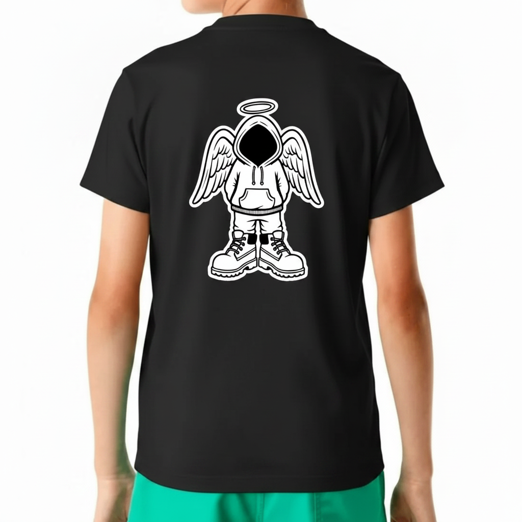Minimal Angel Hoodie Graphic T-Shirt – Street Style Back Print Tee