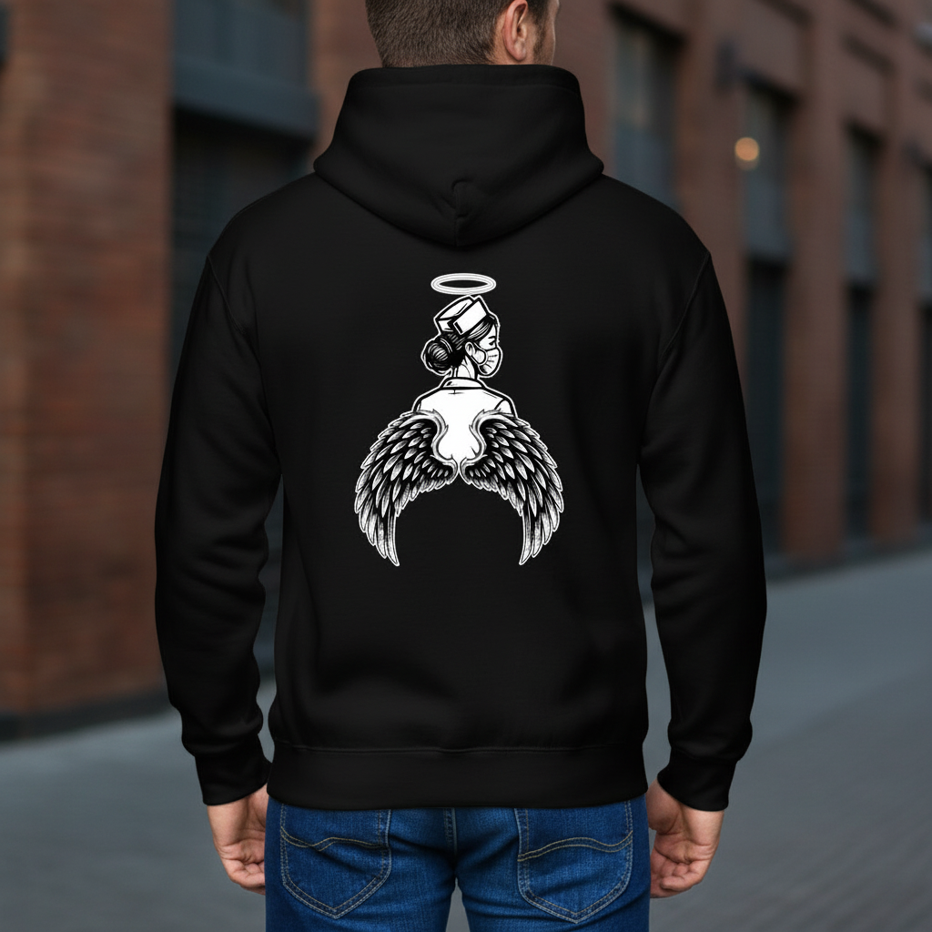 Minimal Angel Hoodie Back Design Zip Hoodie