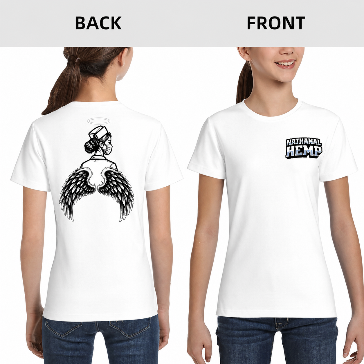 Angel Nurse Wings Graphic T-Shirt – Back Print Streetwear Tee