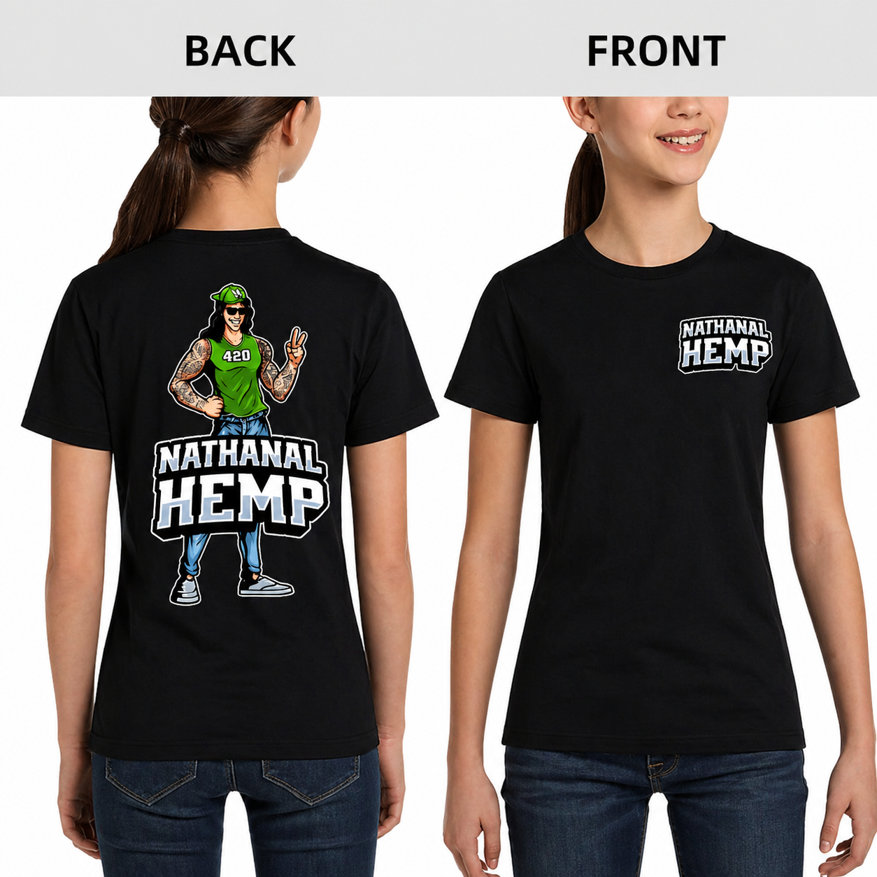 Nathanal Hemp Youth Graphic T-Shirt – Front Logo & Back Character Print