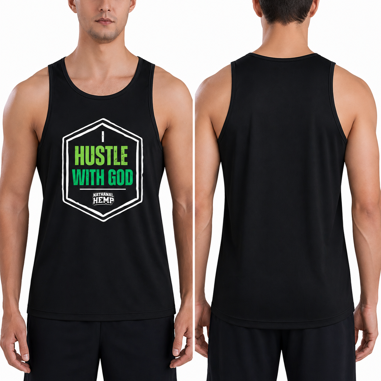 Hustle With God Men’s Tank Top – Motivational Graphic Sleeveless Shirt