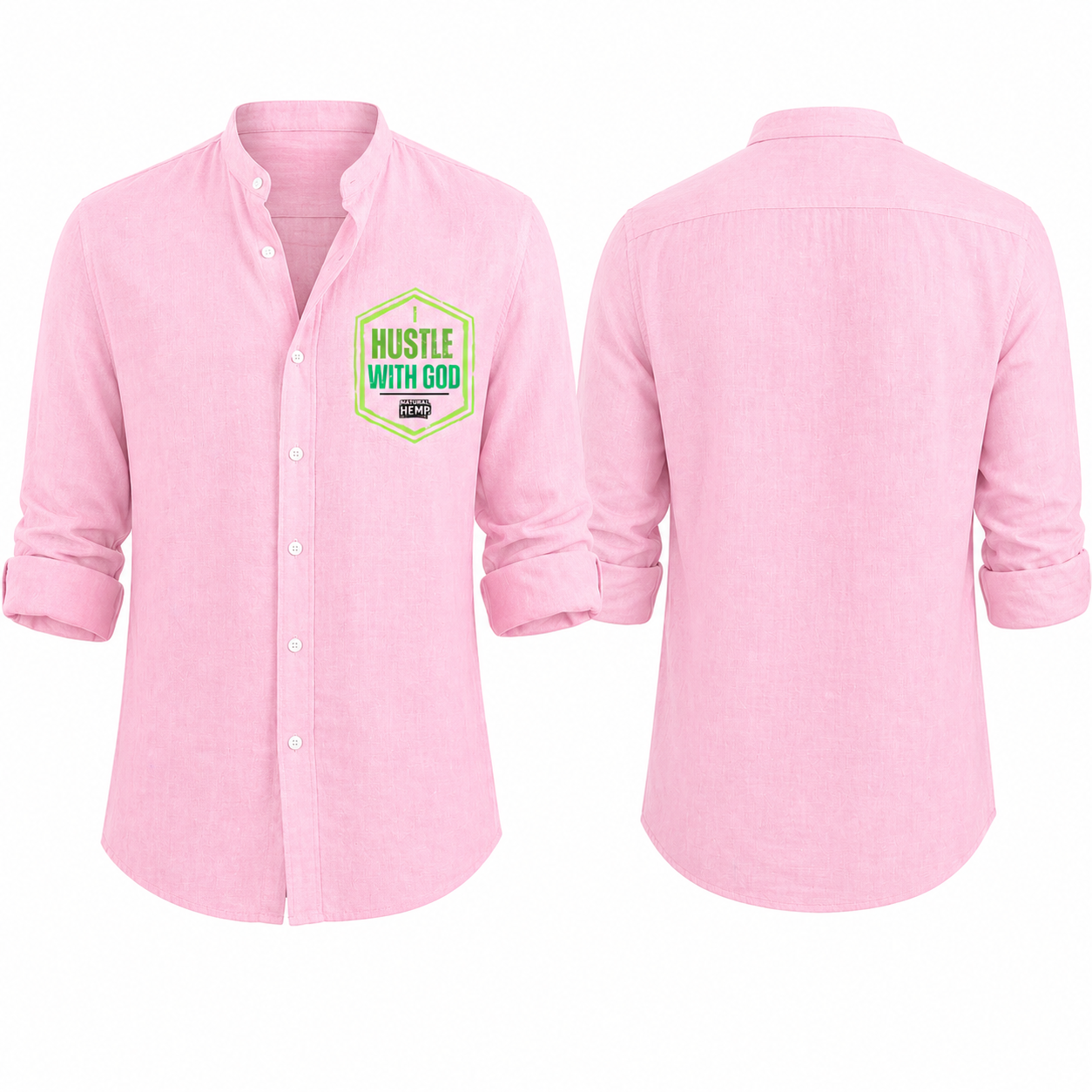 Hustle With God Graphic Linen Button Casual Shirt