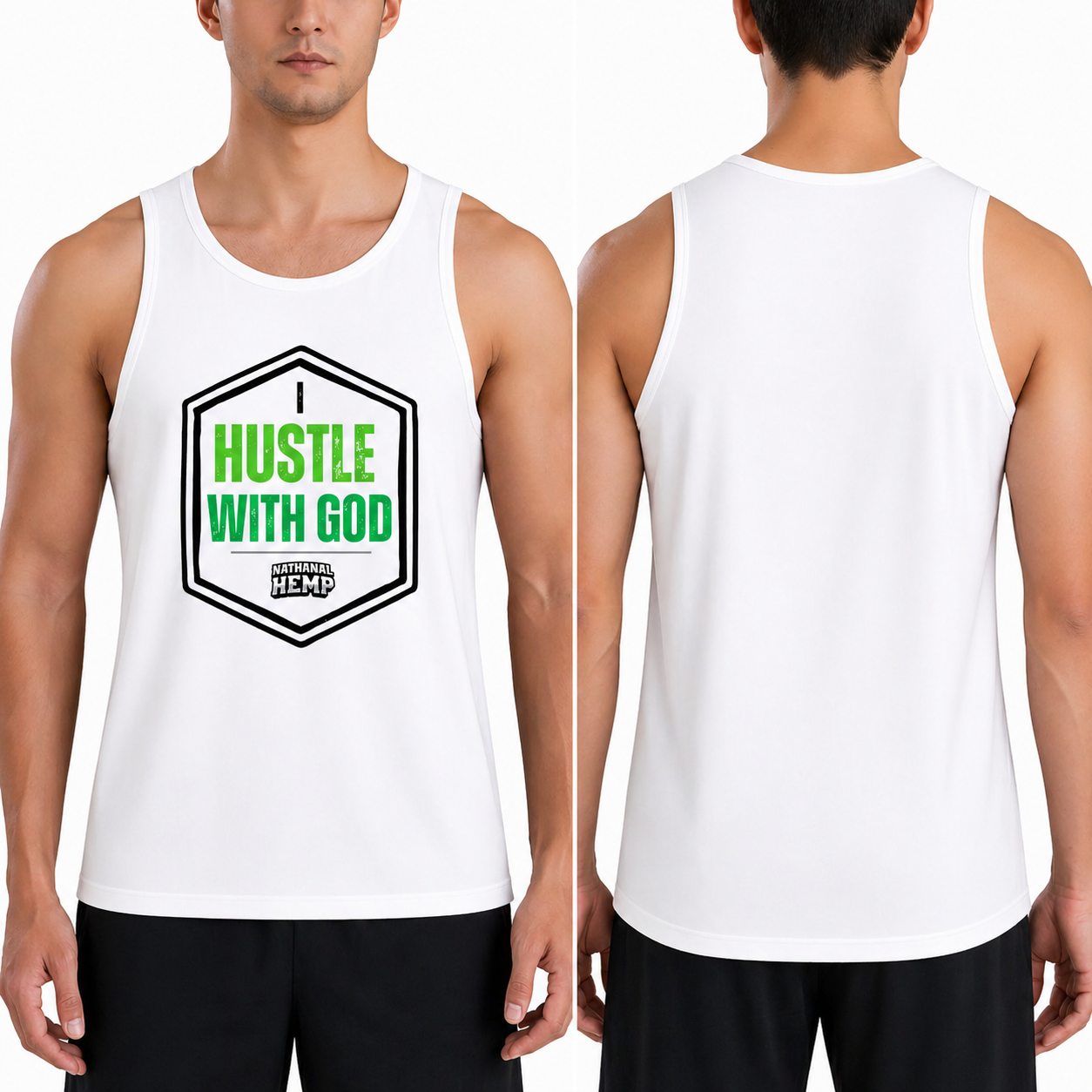 Hustle With God Men’s Tank Top – Motivational Graphic Sleeveless Shirt