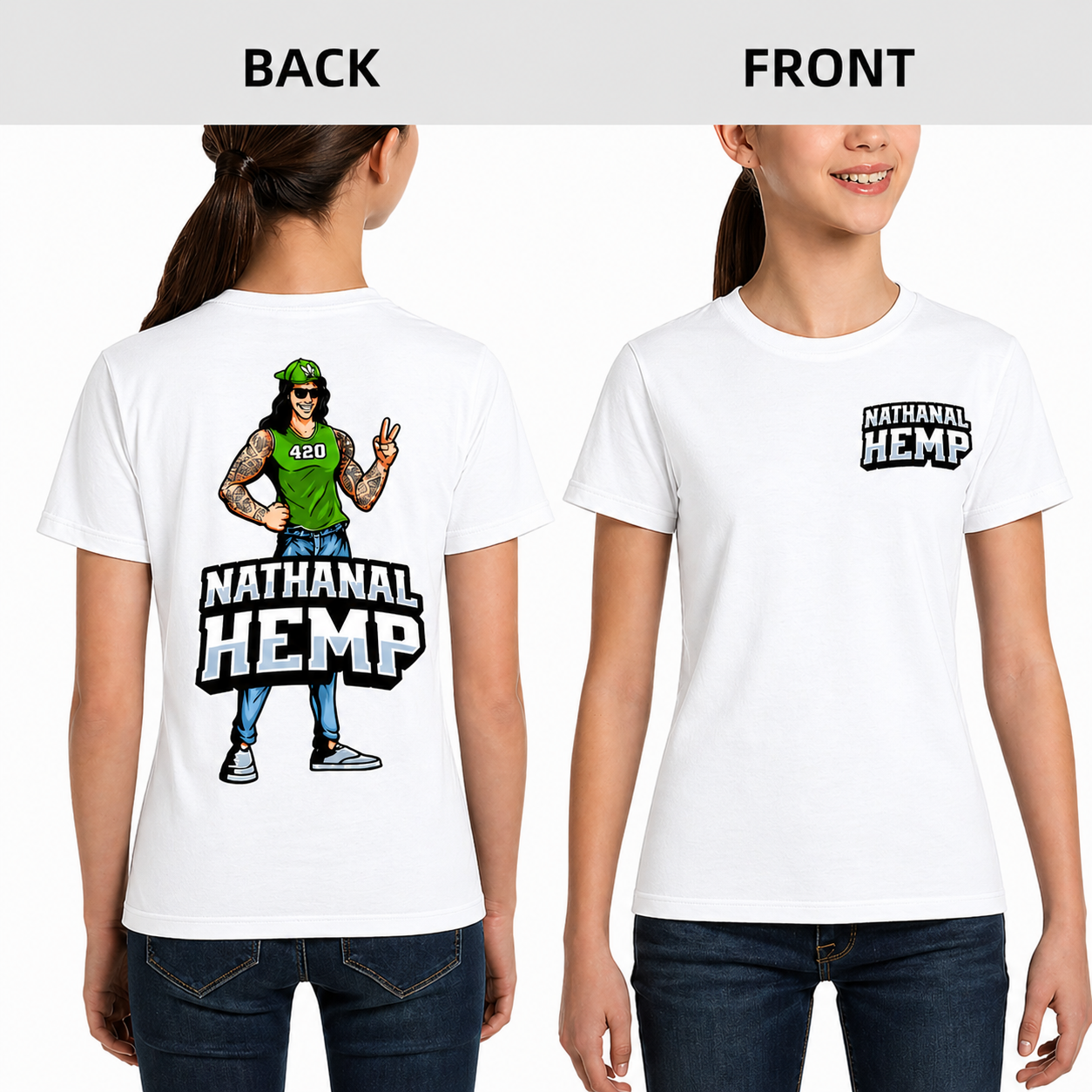 Nathanal Hemp Youth Graphic T-Shirt – Front Logo & Back Character Print