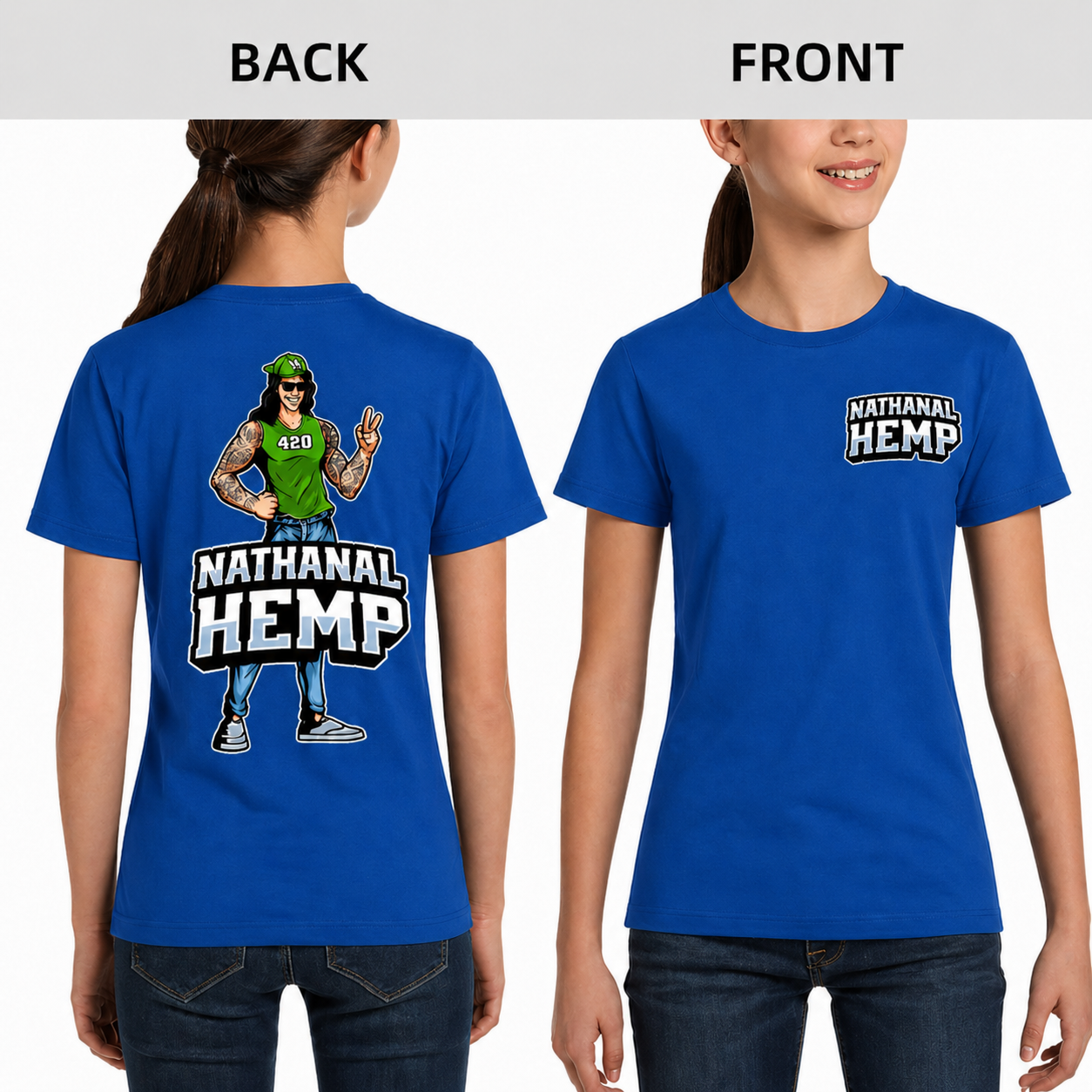 Nathanal Hemp Youth Graphic T-Shirt – Front Logo & Back Character Print