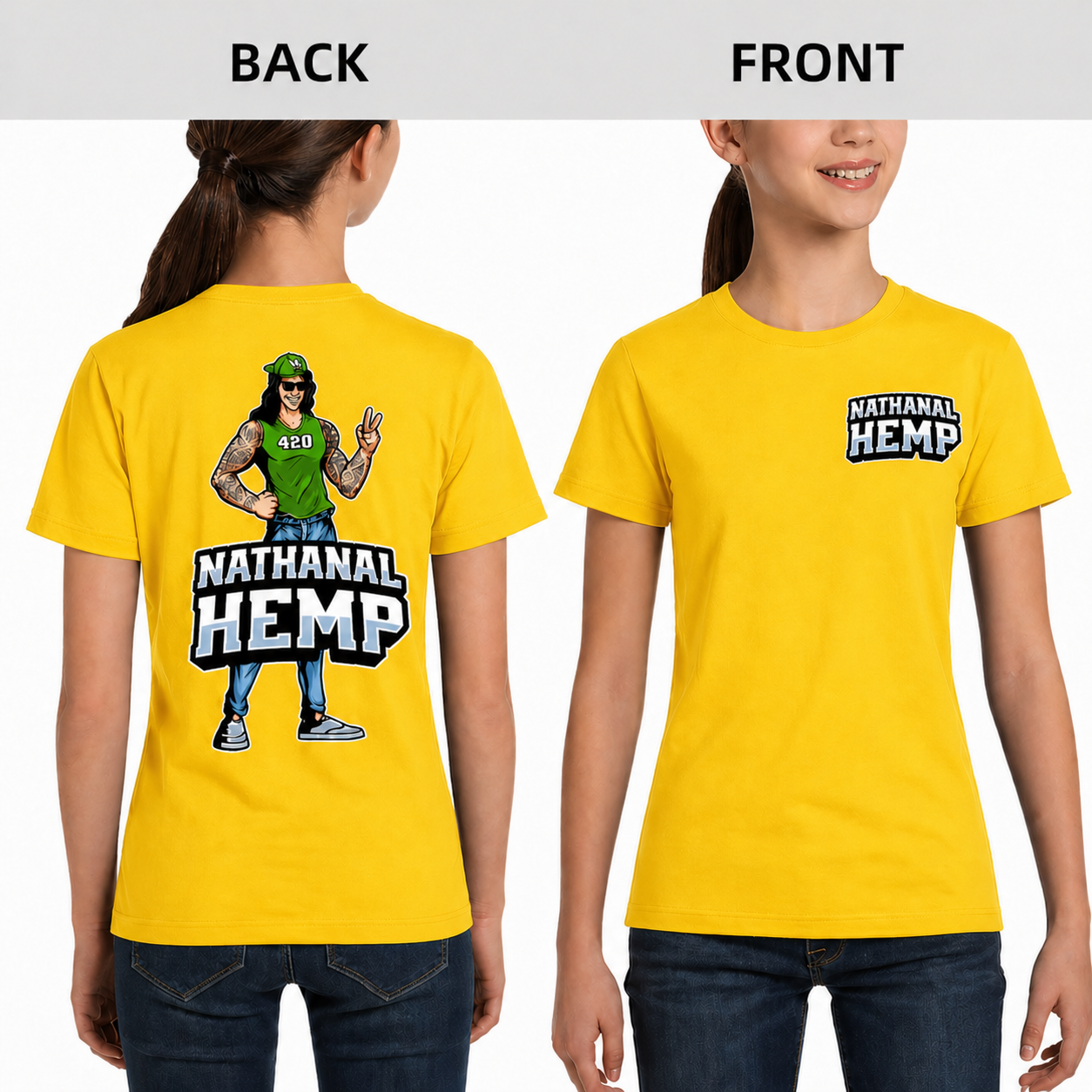 Nathanal Hemp Youth Graphic T-Shirt – Front Logo & Back Character Print