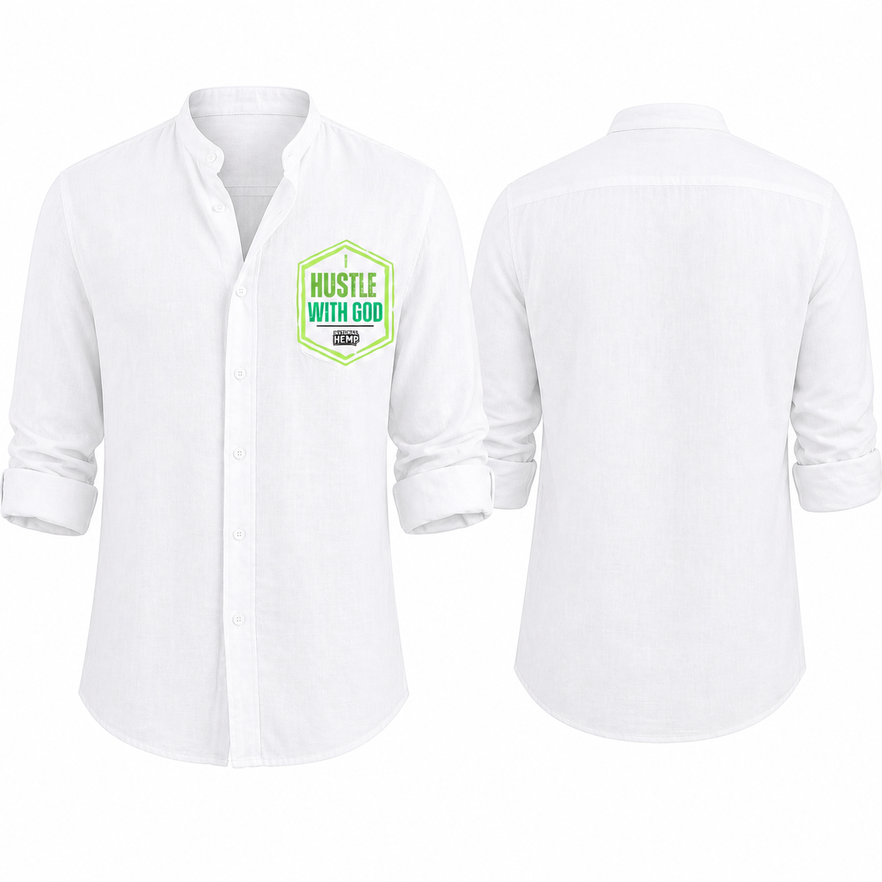 Hustle With God Graphic Linen Button Casual Shirt