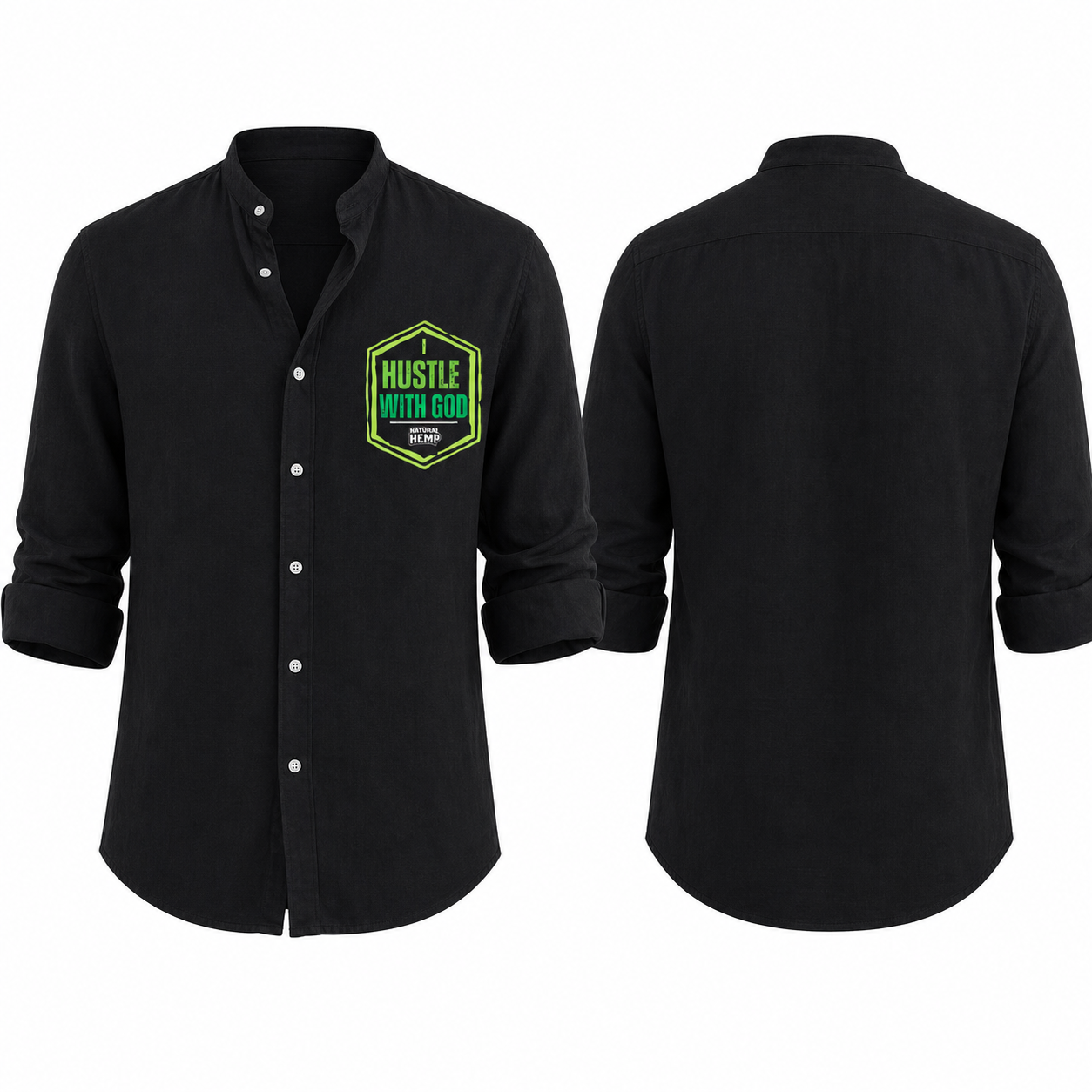Hustle With God Graphic Linen Button Casual Shirt