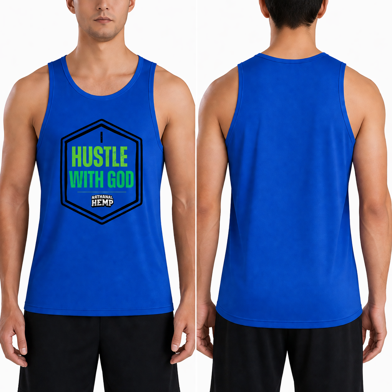 Hustle With God Men’s Tank Top – Motivational Graphic Sleeveless Shirt