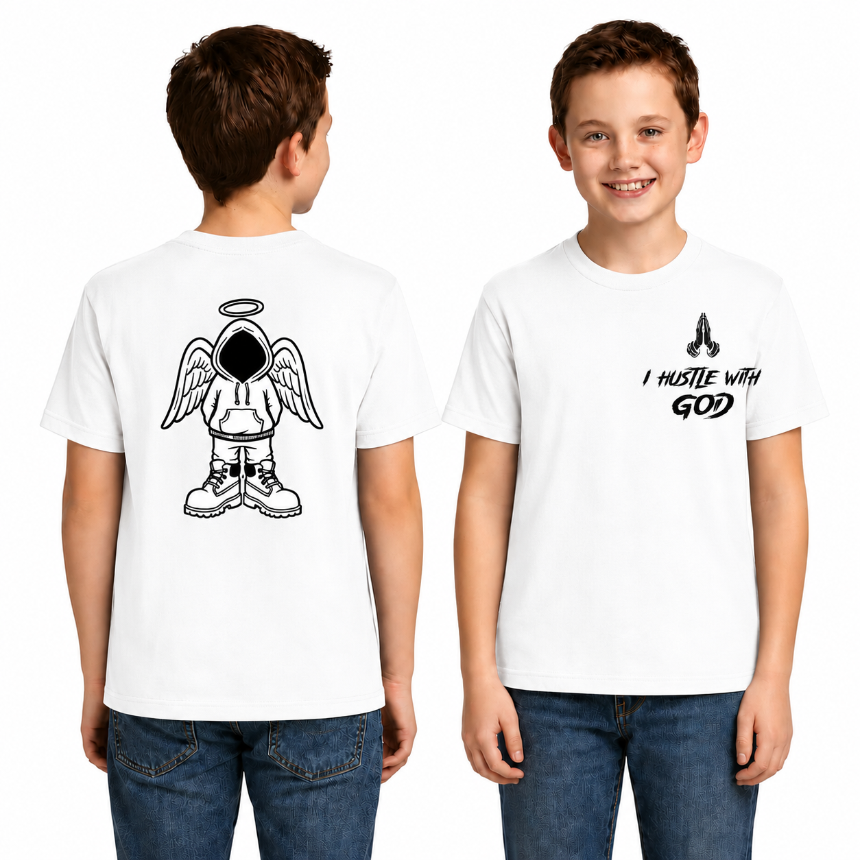 Minimal Angel Hoodie Streetwear T-Shirt – Front & Back Graphic Tee