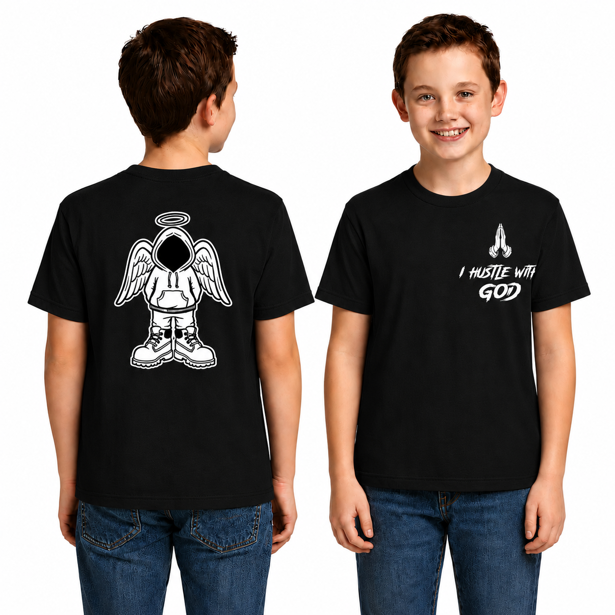 Minimal Angel Hoodie Streetwear T-Shirt – Front & Back Graphic Tee